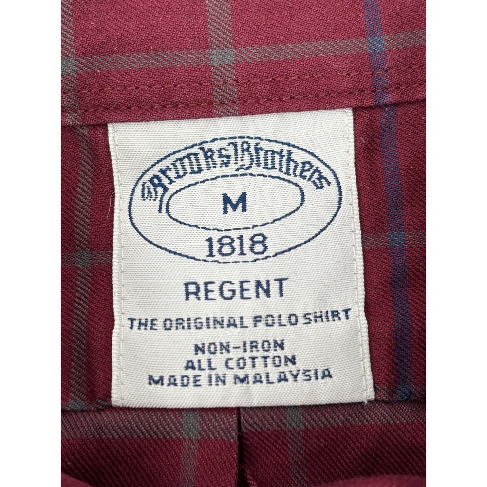 Brooks Brothers Regent Fit Non-Iron Cotton Check Shirt Mens Medium Burgundy Red - Picture 8 of 11